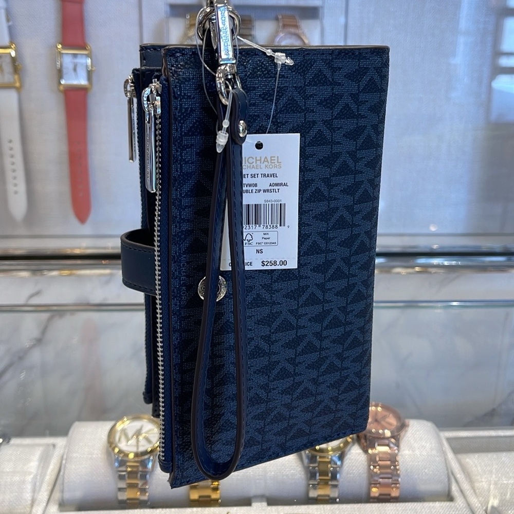 Michael Kors Jet Set Travel Large Double-Zip Wristlet-Wallet-PhoneHolder Admiral - Picture 4 of 16